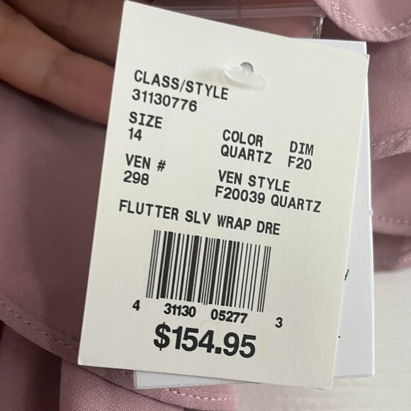 David's Bridal Flutter Sleeve Wrap Dress / Bridesmaid / Quartz / Size 14 - NWT - Picture 6 of 10